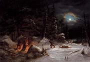 Cornelius Krieghoff Indian Hunters Camp, Moonlight Sweden oil painting artist